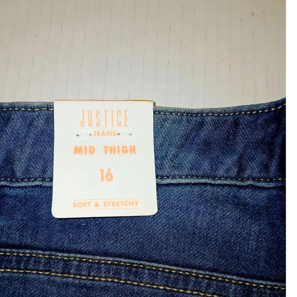Justice Girls Dark Wash Denim Cuffed Mid Thigh Shorts - Size 16